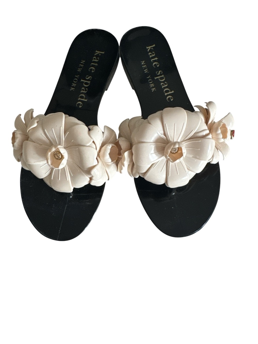 New Kate Spade New York | Jaylee Flower Black Cream Slide Sandals Size 7